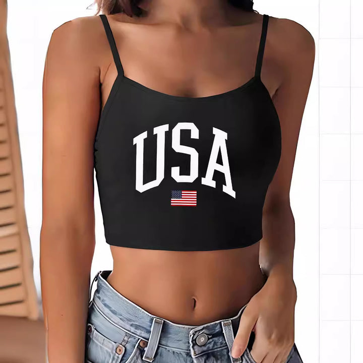 Damen Crop-Top mit motivierendem Statementdruck und feinen Spaghettiträgern Drune