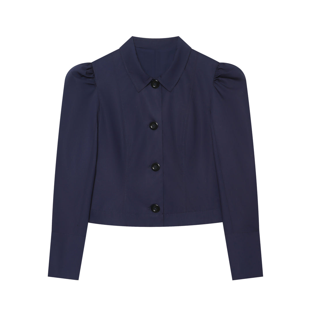 Damen Cropped‑Blousonjacke mit Puffärmeln, Hemdkragen und taillierter Silhouette Drune