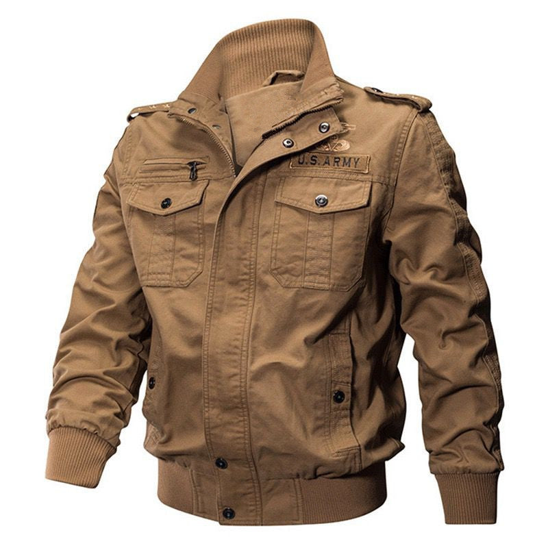 Herren Militärische Bomberjacke mit Epauletten, Stehkragen und Utility-Taschen Drune