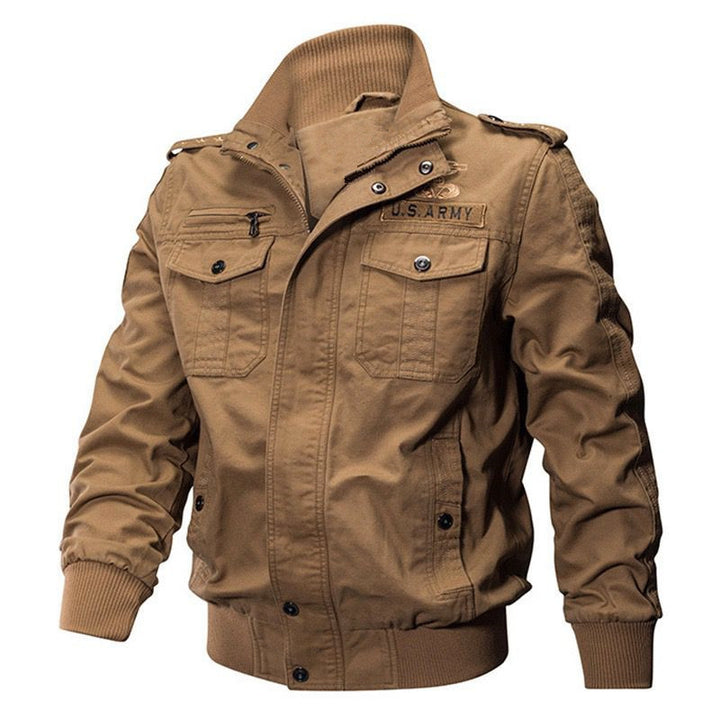 Herren Militärische Bomberjacke mit Epauletten, Stehkragen und Utility-Taschen Drune