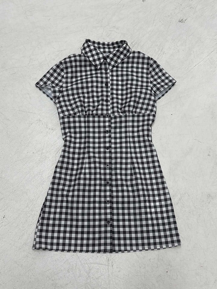 Damen Karo Hemdkleid mit figurbetonendem Schnitt Drune