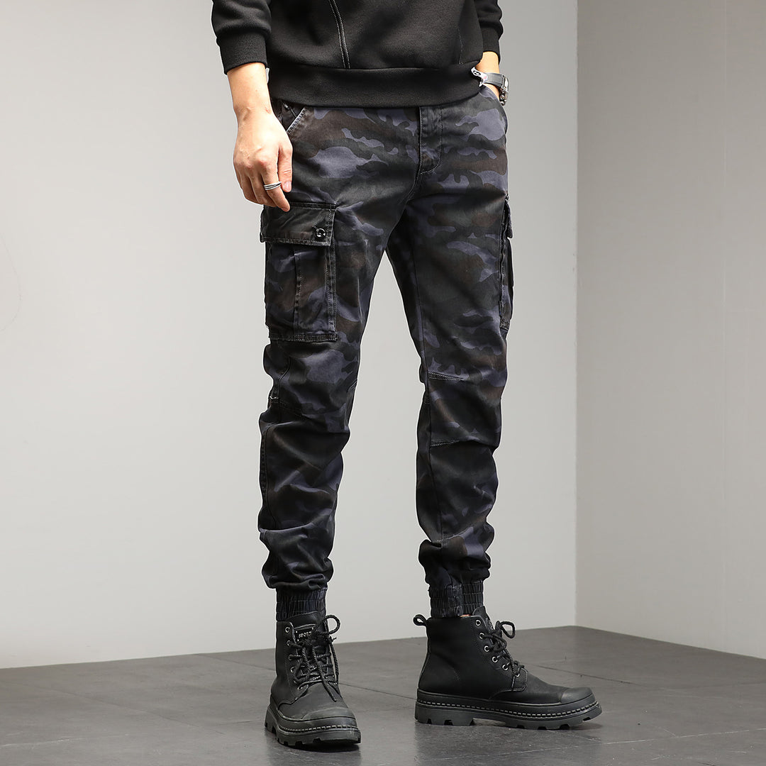 Herren Konisch geschnittene Utility-Cargohose im Camouflage-Joggerstil mit elastischem Bund und gerippten Bündchen Drune
