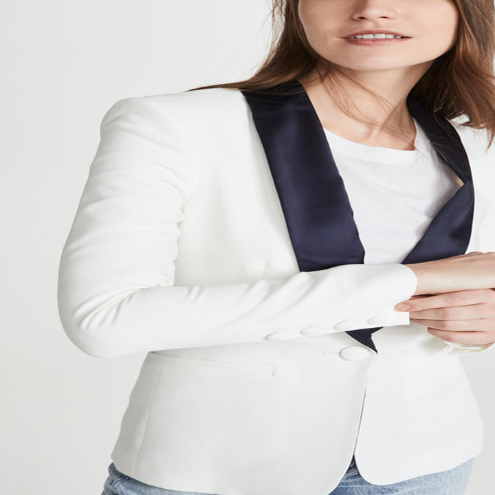 Damen Taillierter Smoking‑Blazer mit satiniertem Schalkragen und Ein‑Knopf‑Front Drune