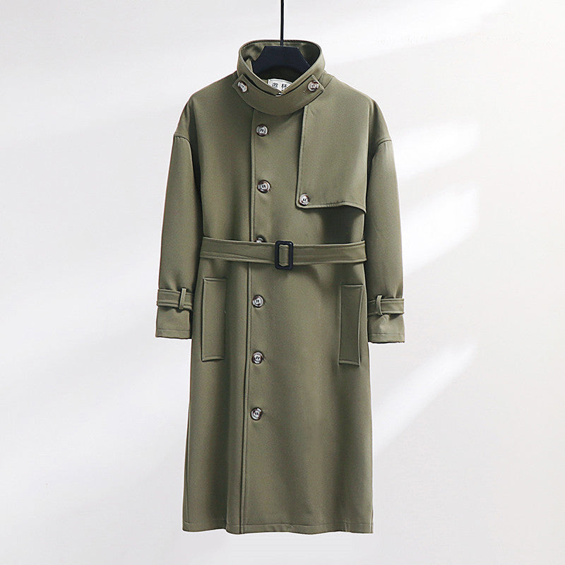 Herren Trenchcoat im modernen Wollmix mit Taillengürtel, Schalkragen und aufgesetzten Taschen Drune