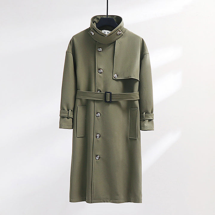 Herren Trenchcoat im modernen Wollmix mit Taillengürtel, Schalkragen und aufgesetzten Taschen Drune