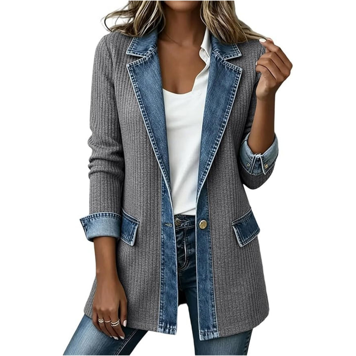 Damen Strickblazer mit Jeansbesatz und Reverskragen Drune