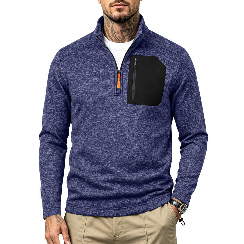 Herren Texturierter Troyer-Pullover mit halbem Reißverschluss und Brust-Zip-Tasche Drune