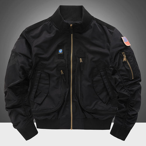 Men's  pilot-style cropped utility flight bomber with multi-zip pockets and ribbed collar Drune