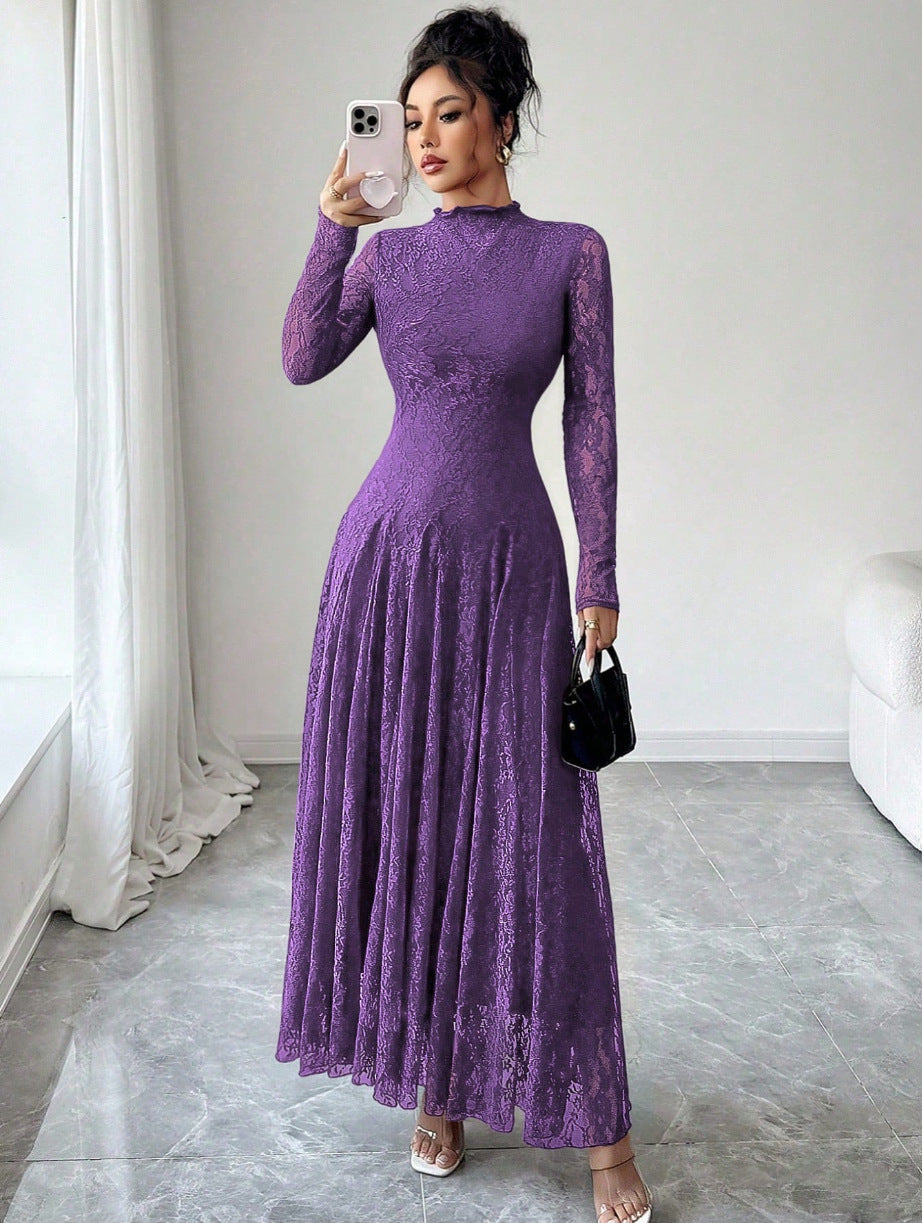Damen Elegantes Hochzeitskleid mit Spitzenärmeln Drune