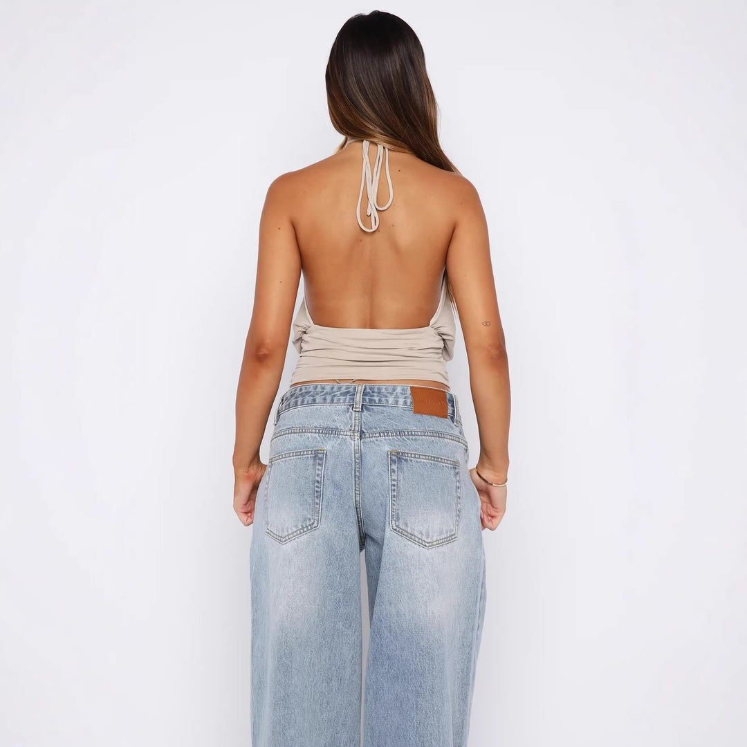 Damen Elegantes Halterneck-Top mit raffiniertem Ausschnitt und dekorativem Ringdetail Drune