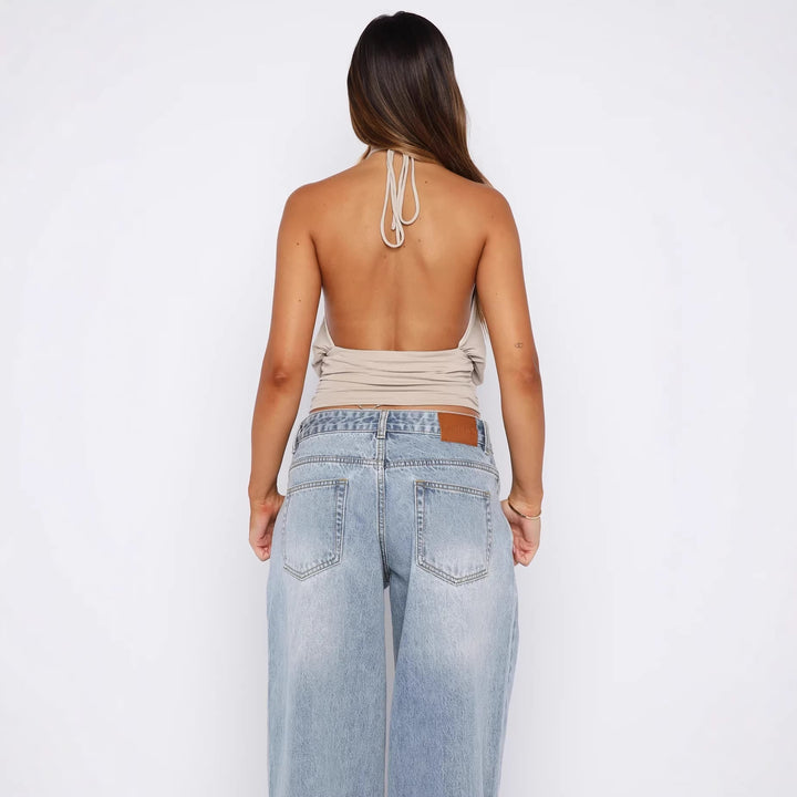 Damen Elegantes Halterneck-Top mit raffiniertem Ausschnitt und dekorativem Ringdetail Drune
