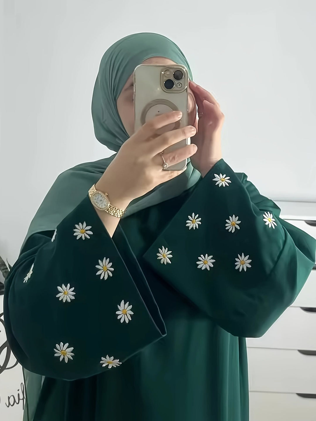 Damen elegantes Tunikakleid mit floralem Stickmuster Drune