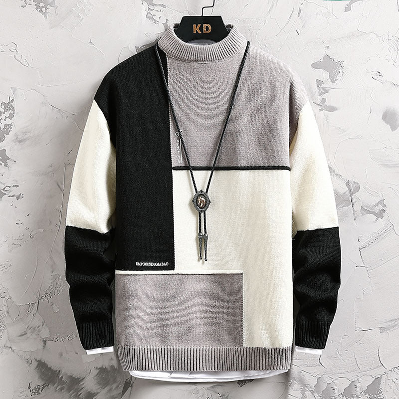 Herren nan modischer Blockdesign Strickpullover mit Stehkragen und Regular-Fit Drune