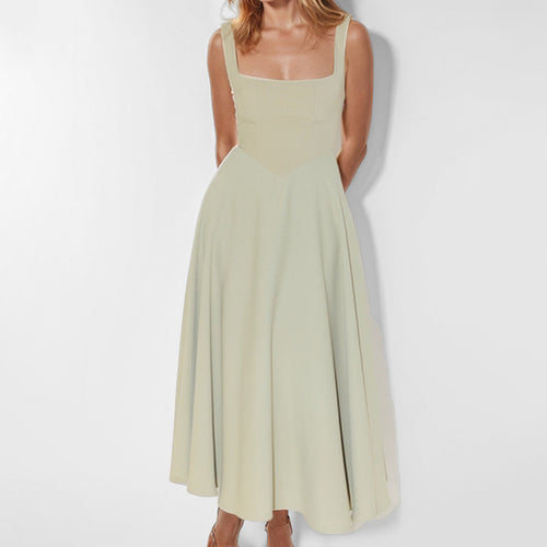 Damen Maxikleid mit elegantem quadratischen Ausschnitt und fließendem Rock Drune