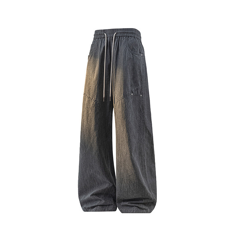 Damen Weite Leinenoptik-Hose mit elastischem Bund und aufgesetzten Taschen Drune