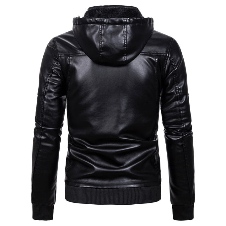 Herren Vintage-inspirierte Kunstleder-Bomberjacke mit Teddyfutter, Stehkragen und Brusttaschen Drune