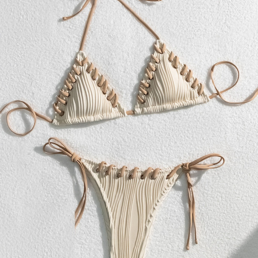 Damen Triangel-Bikini mit kontrastierenden Schnürdetails Drune