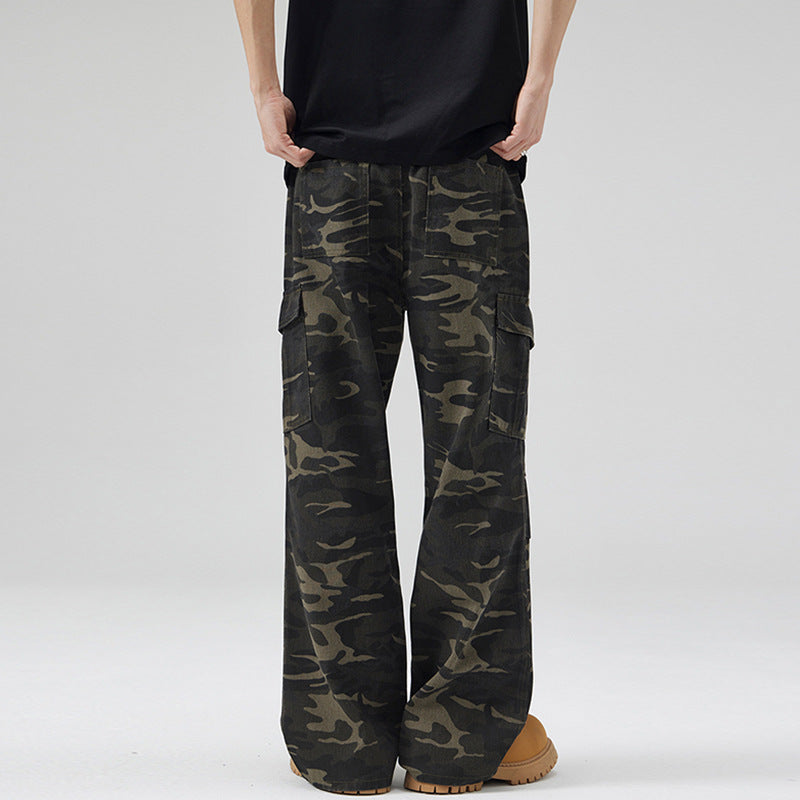 Herren Cargohose im weiten Baggy‑Cut mit Camouflage‑Print, Knieabnähern und Pattentaschen Drune