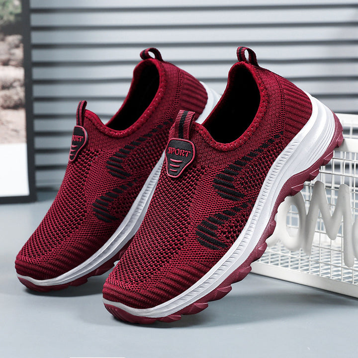 Damen nan leichter gestrickter Slip-On Komfortsneaker mit elastischem Einstieg, atmungsaktivem 3D-Strick und gedämpfter EVA-Keilsohle Drune