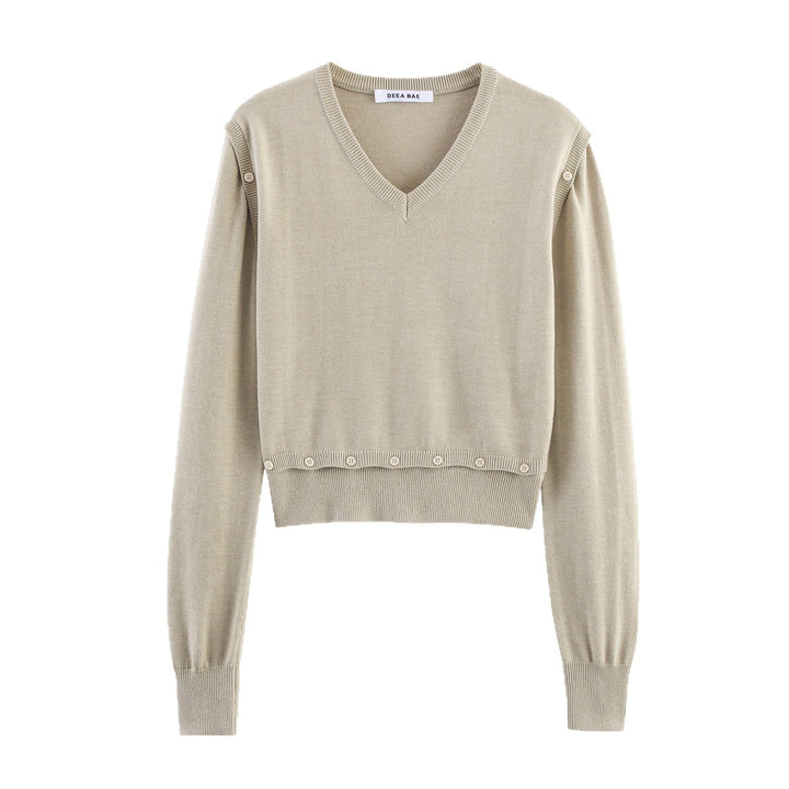 Damen modischer Kurzpullover mit Knopfdetails Drune