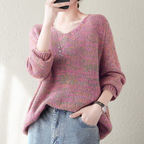 Damen bequemer Strickpullover mit V-Ausschnitt und lässigem Schnitt Drune
