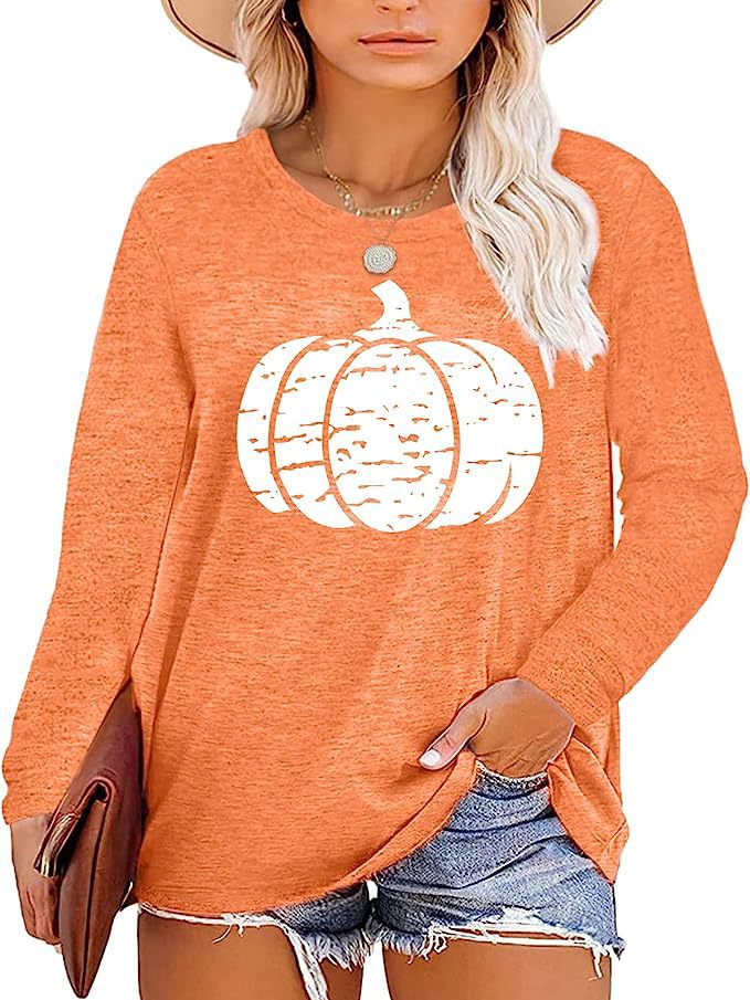 Damen Langarmshirt mit herbstlichem Kürbis-Motiv Drune