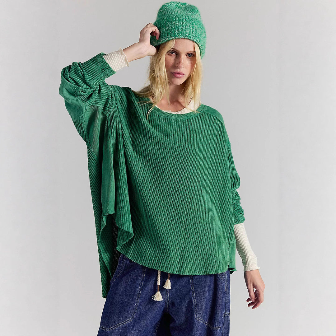 Damen Oversized Waffelstrick-Pullover mit weitem Schnitt und tiefem Raglan Drune