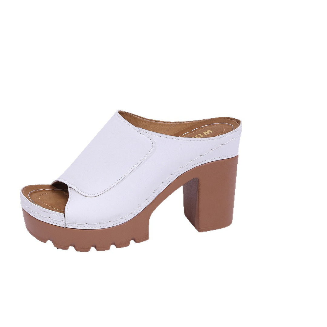 Damen Plateau-Mule mit grober Profilsohle, offener Zehenpartie und blockigem Absatz Drune