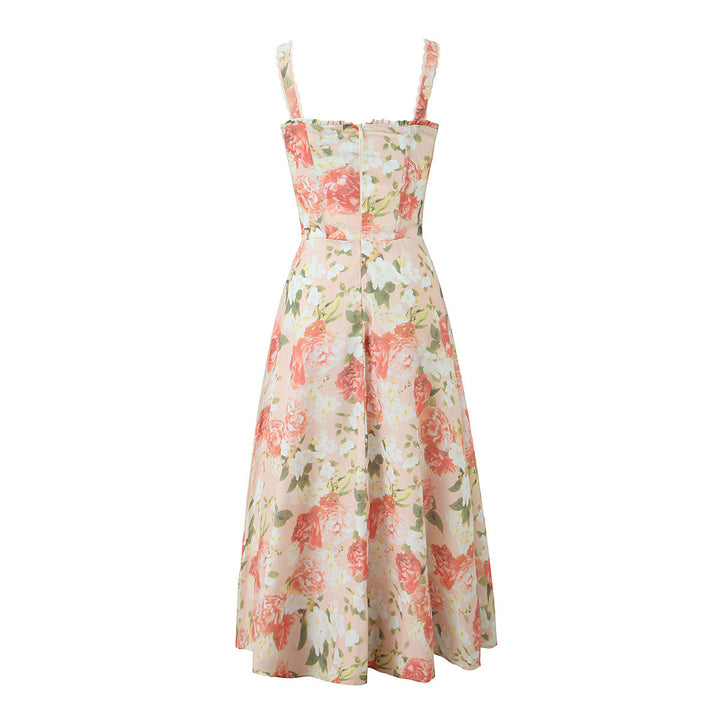 Damen Maxikleid mit floralem Design und elegantem Halsbinde Drune