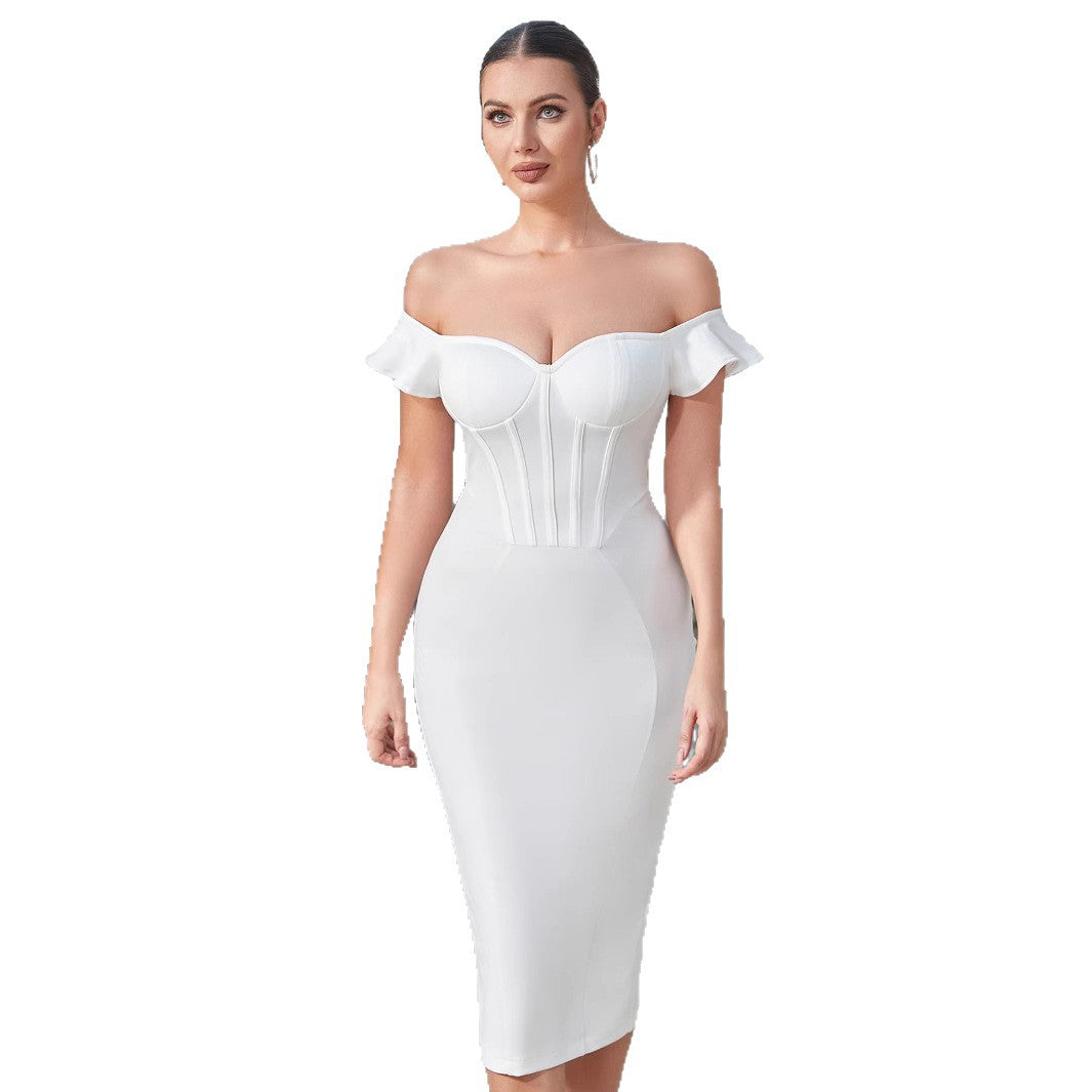 Damen Figurbetontes Kleid mit schulterfreiem Design und Korsett-Optik Drune