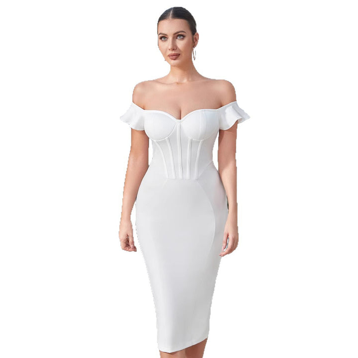 Damen Figurbetontes Kleid mit schulterfreiem Design und Korsett-Optik Drune