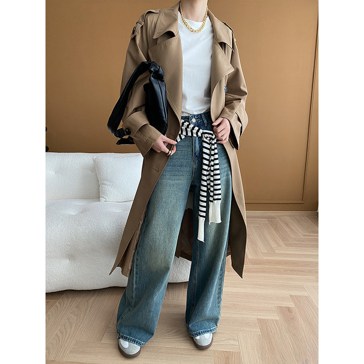 Damen eleganter Trenchcoat mit strukturiertem Revers und praktischen Seitentaschen Drune