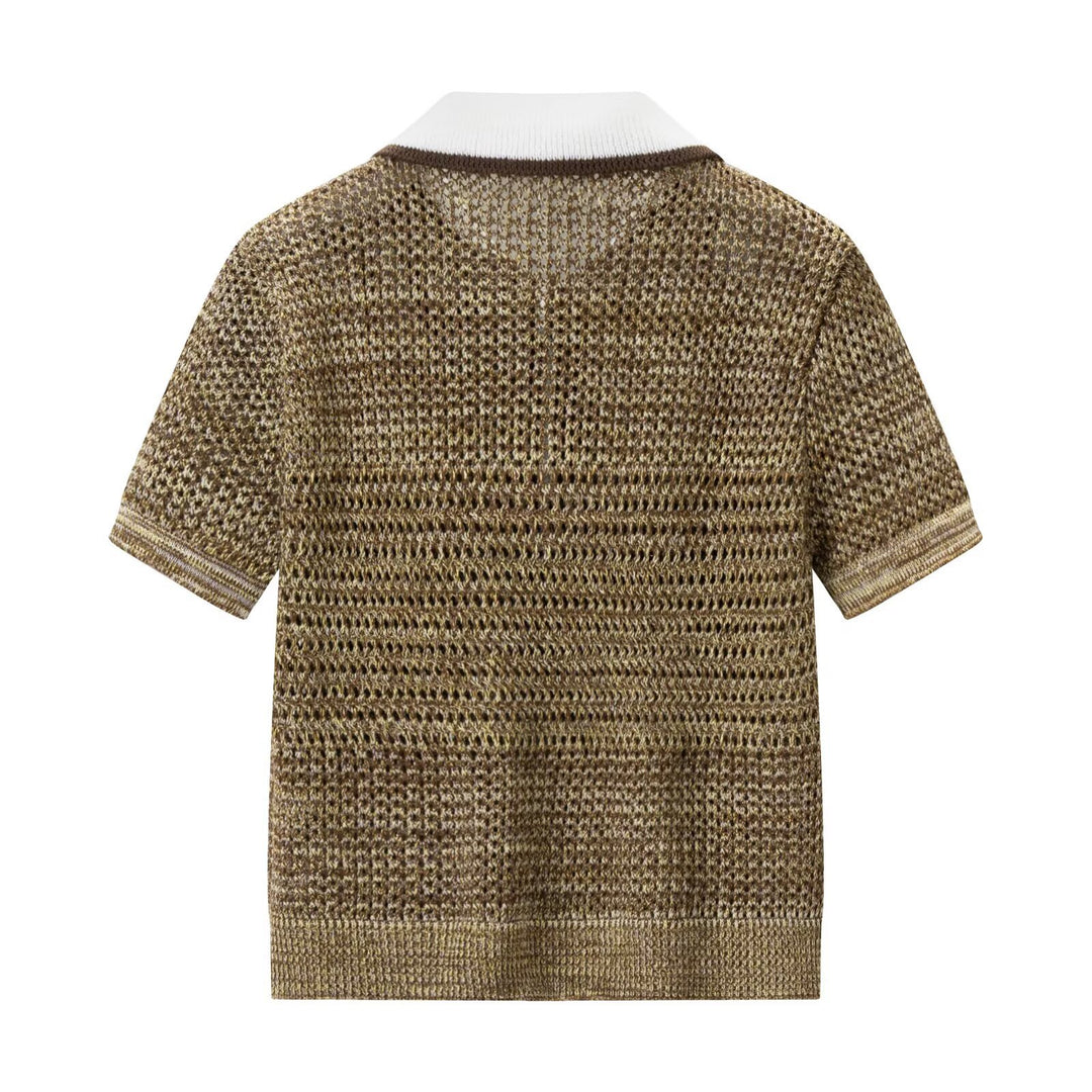 Damen Polo-Shirt mit dekorativem Strickmuster und klassischem Kragen Drune