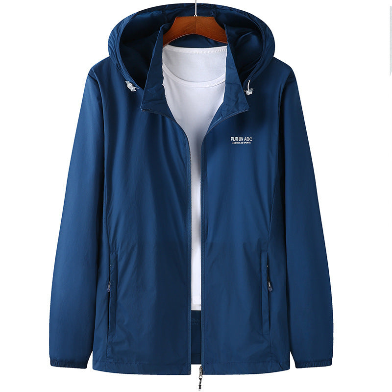 Herren Ultraleichte Packbare Kapuzen-Outdoorjacke mit Zwei-Wege-Reißverschluss Drune