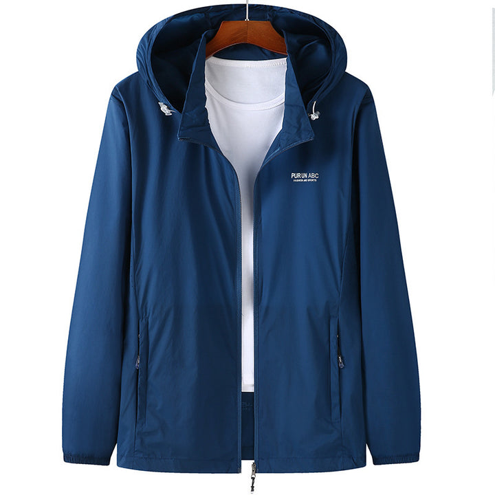 Herren Ultraleichte Packbare Kapuzen-Outdoorjacke mit Zwei-Wege-Reißverschluss Drune