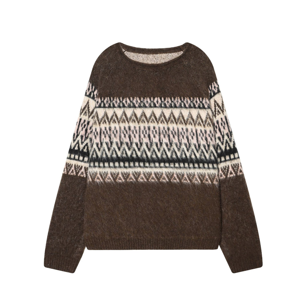 Damen nan Norwegerpullover aus Mohairmix mit Rundhalsausschnitt, lockerem Schnitt und Jacquardmuster Drune