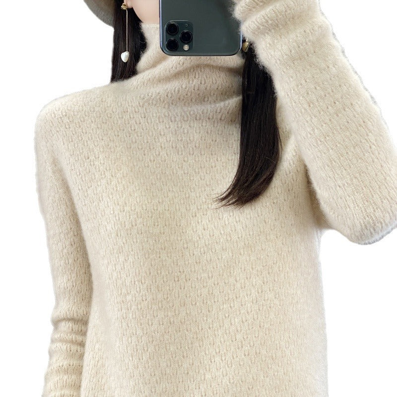 Damen Weicher Feinstrick‑Mockneckpullover mit flauschiger Mohair‑Optik, zarter Wabenstruktur und legerer Oversize‑Passform Drune