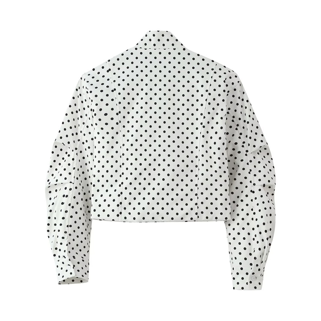 Damen Gepunktete Cropped-Übergangsjacke mit Stehkragen und Reißverschluss Drune
