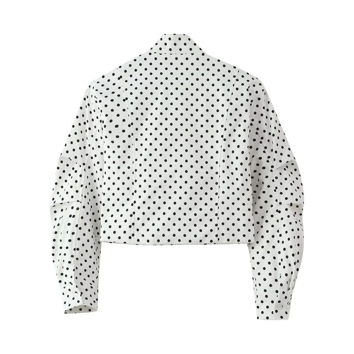 Damen Gepunktete Cropped-Übergangsjacke mit Stehkragen und Reißverschluss Drune