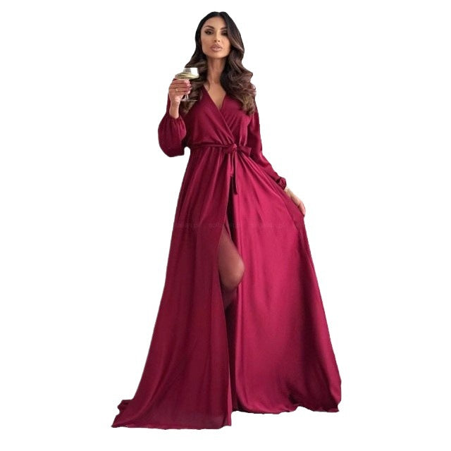 Damen hochgeschlitztes elegantes Maxikleid mit Wickel-Detail Drune