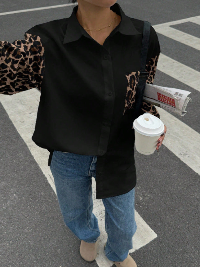 Drune | Leopard Print Knopf-abgesetzte Schulterjacke