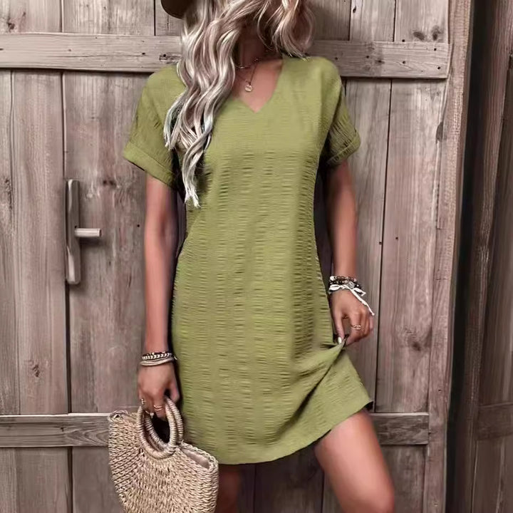 Damen lässiges V-Ausschnitt Kleid mit weitem Schnitt