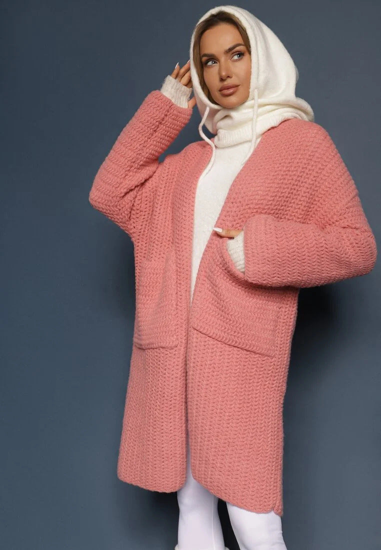 Damen oversized Strickjacke mit tiefem V-Ausschnitt und praktischen Taschen Drune