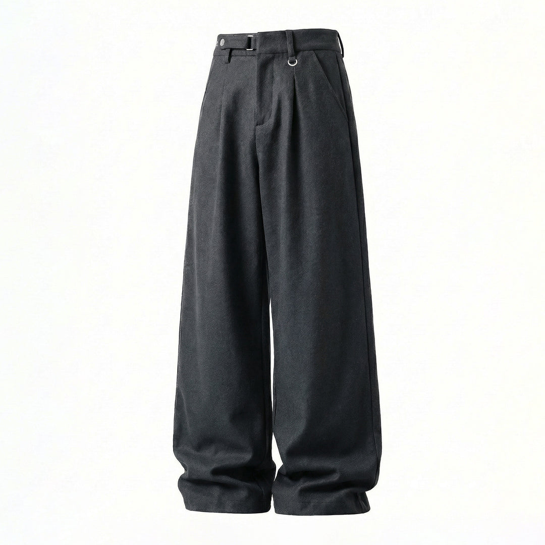 Damen Weite High-Waist-Hose mit Bundfalten, D-Ring und weitem Bein Drune