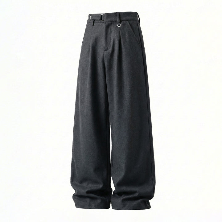 Damen Weite High-Waist-Hose mit Bundfalten, D-Ring und weitem Bein Drune
