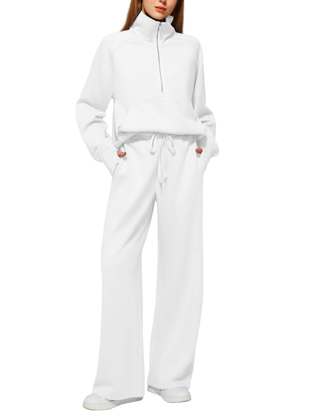 Damen nan halbzip Lounge-Set mit hohem Stehkragen, Kängurutasche und weiten Highwaist-Jogginghose Drune