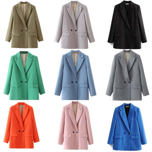 Damen Oversize Doppelreihiger Blazer mit fallendem Revers und weicher Innenfütterung Drune
