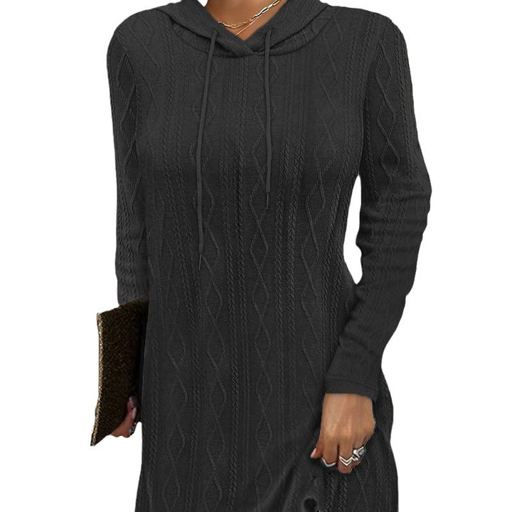 Damen Lässiges Strickkleid mit Kapuze Drune