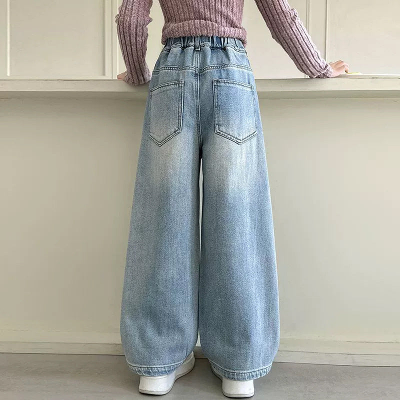 Damen weite High-Waist Jeans mit schmalem Bund Drune