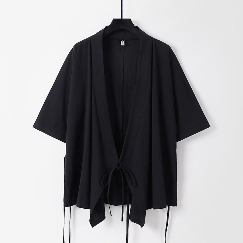 Damen locker fallende Kimono-Jacke mit Bindegürtel Drune